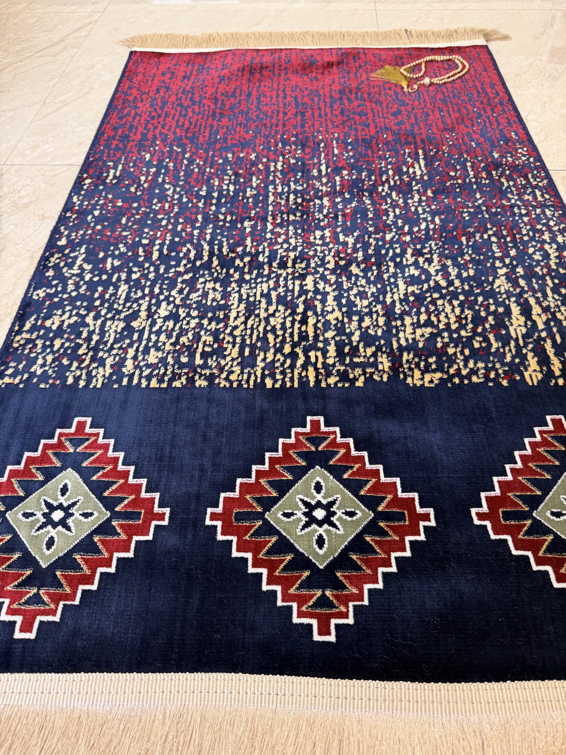 Unique Turkish Blue Red Prayer Mat