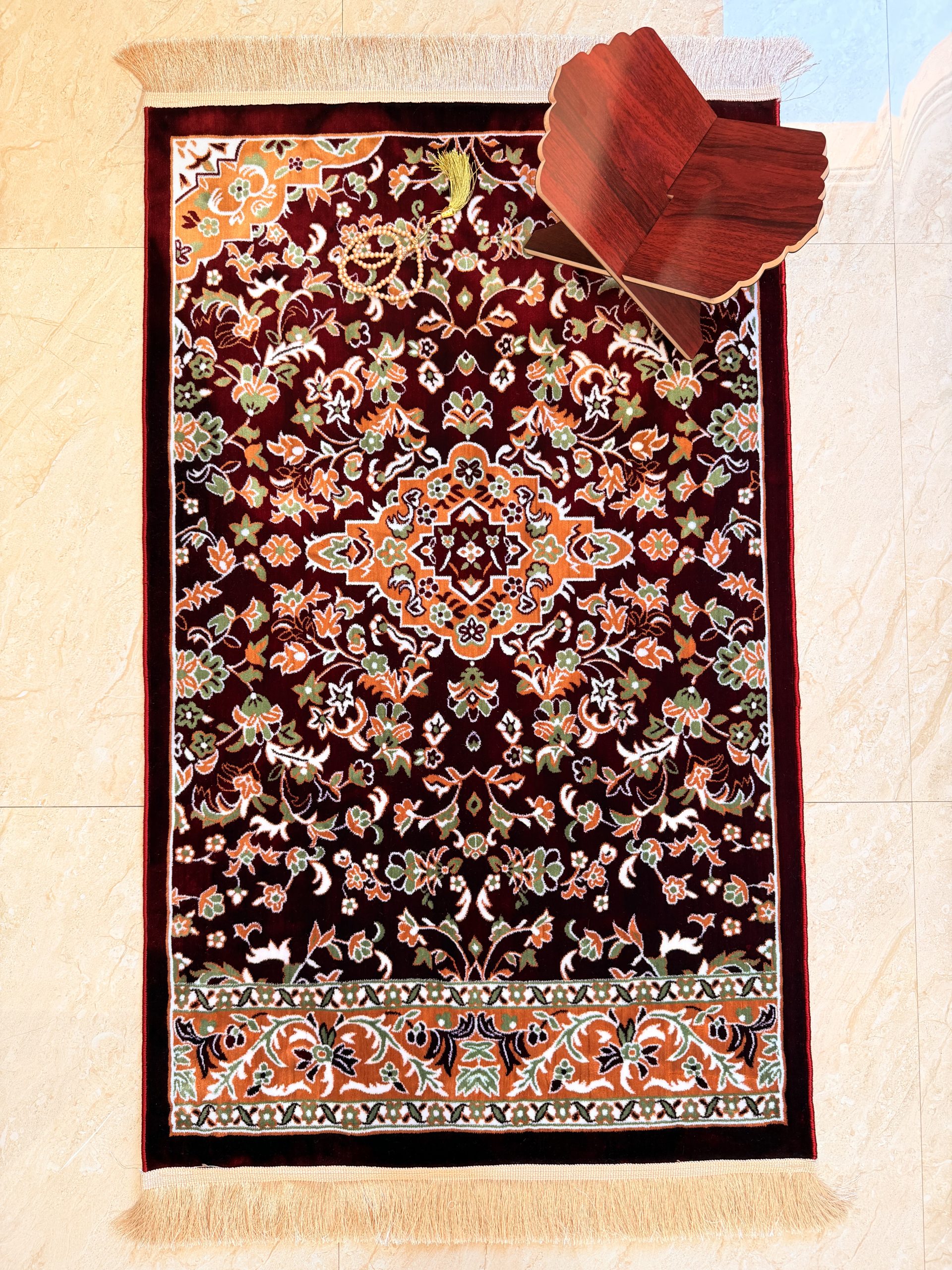 Turkish Prayer Mat Red Gold Al Rawdah Medina Style v1